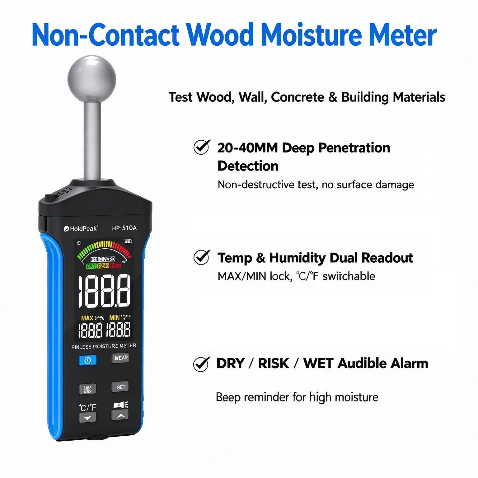 Moisture Meter Concrete Digital - Pinless Moisture Meter Spherical Sensor Non