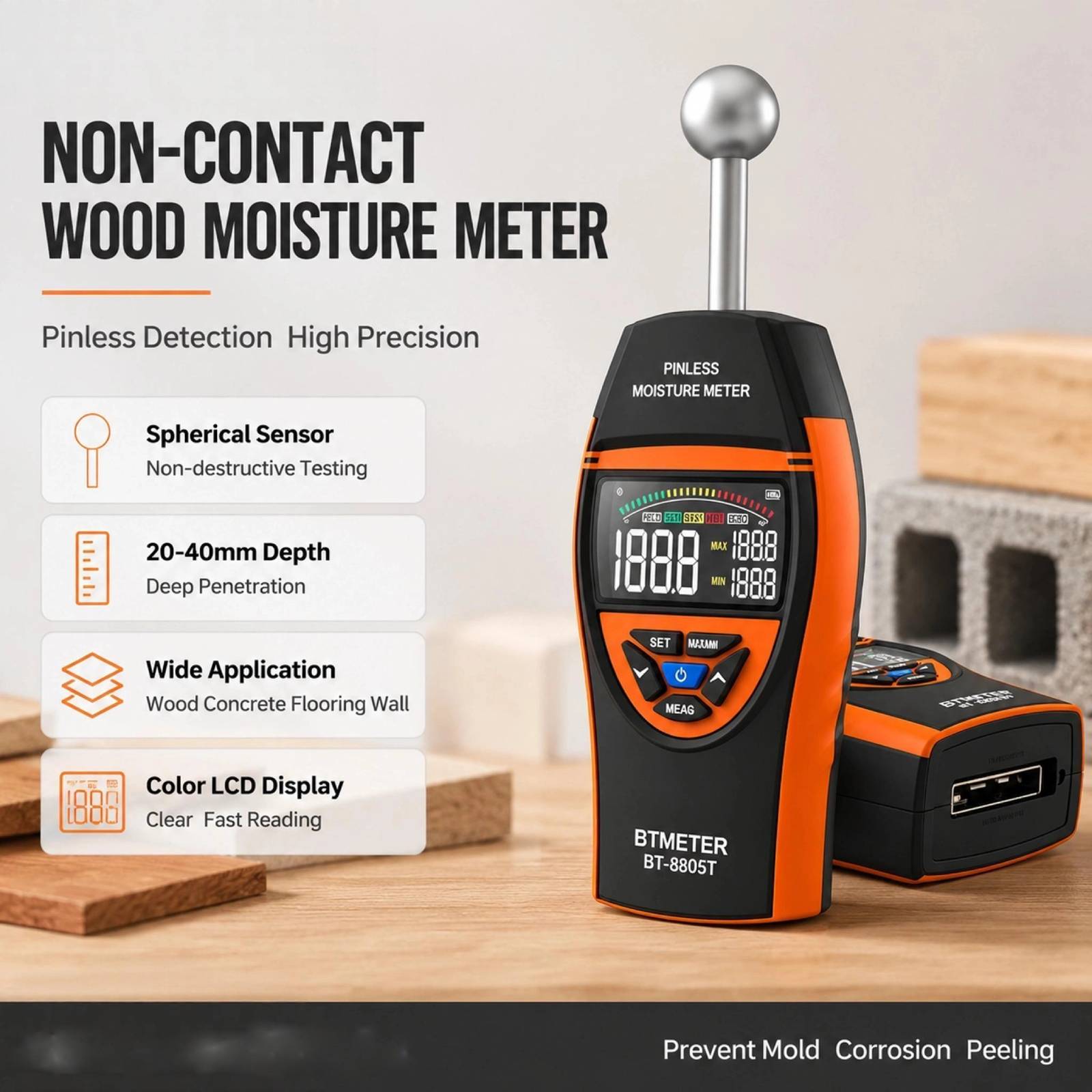 Moisture Meter Concrete Digital - Pinless Wood Moisture Meter, Digital Humidity